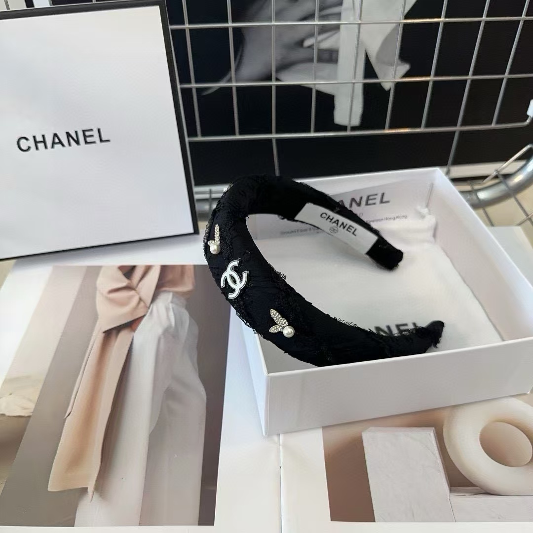CHANE1 ダブル C バタフライ パール カチューシャ【 50％割引+送料無料】