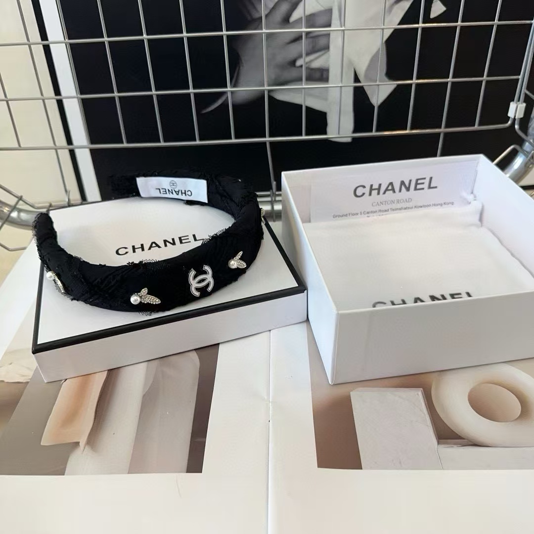 CHANE1 ダブル C バタフライ パール カチューシャ【 50％割引+送料無料】