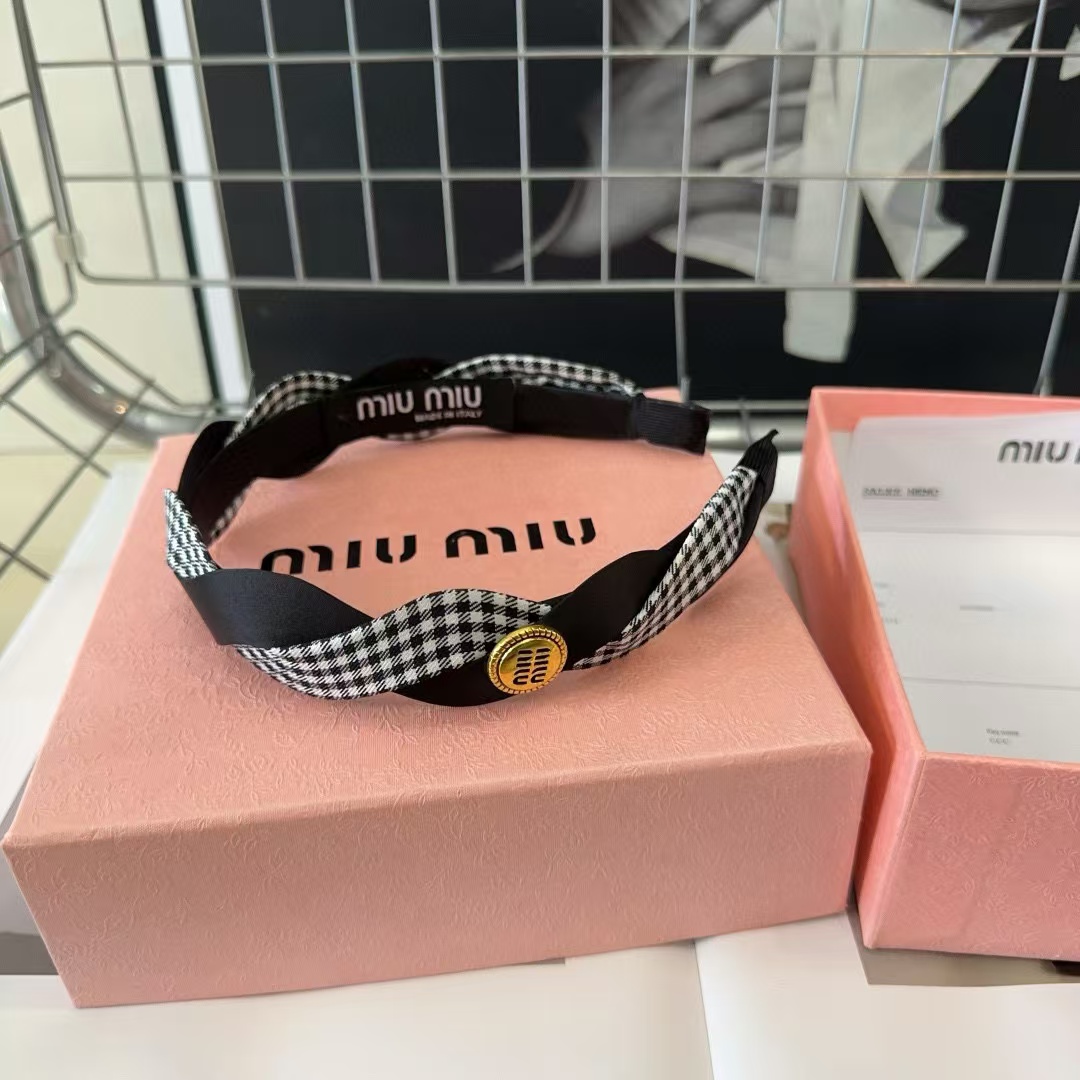 M1UM1U レター千鳥格子ヘッドバンド【 50％割引+送料無料】