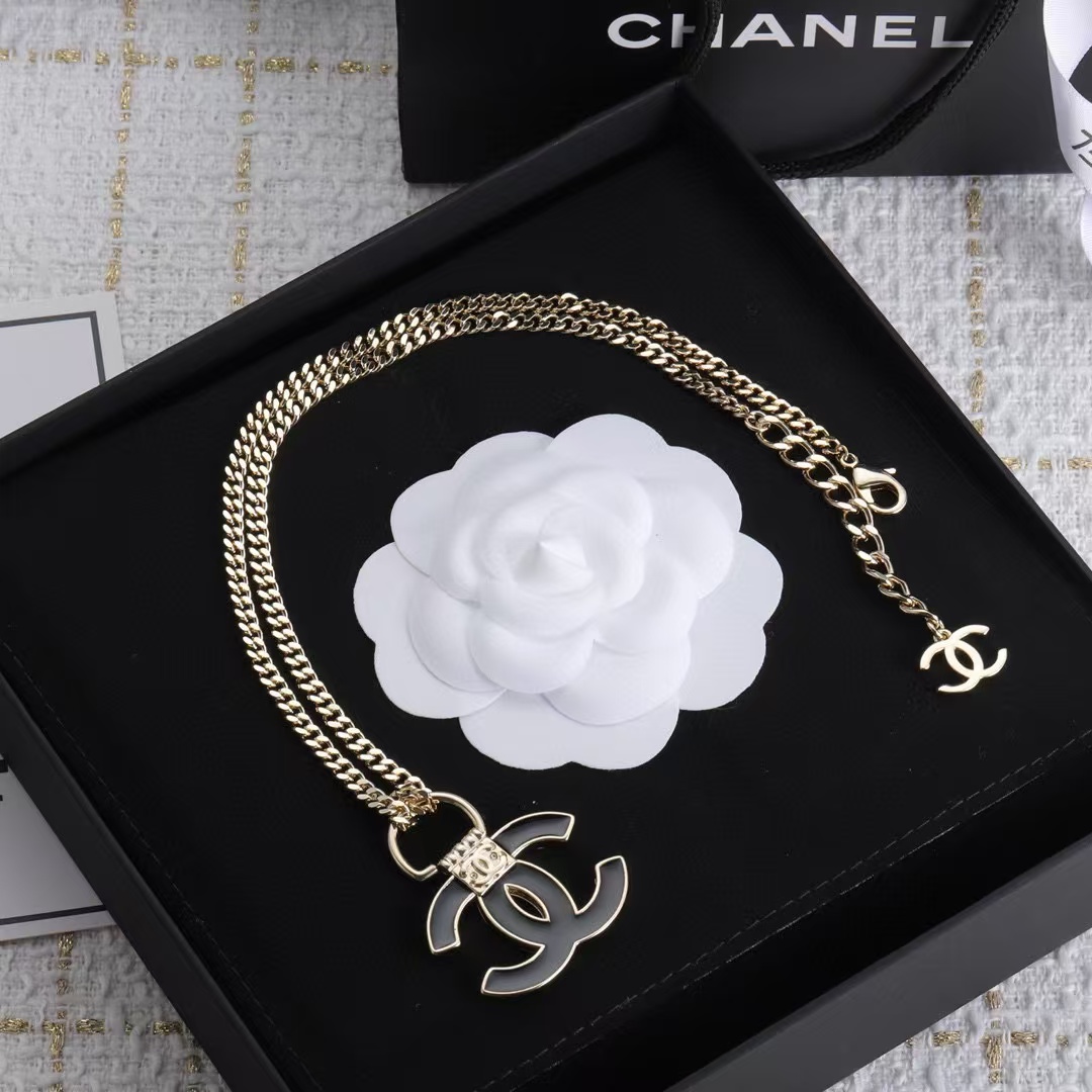 CHANE1 ブラック ダブル C ネックレス【50％割引+送料無料】