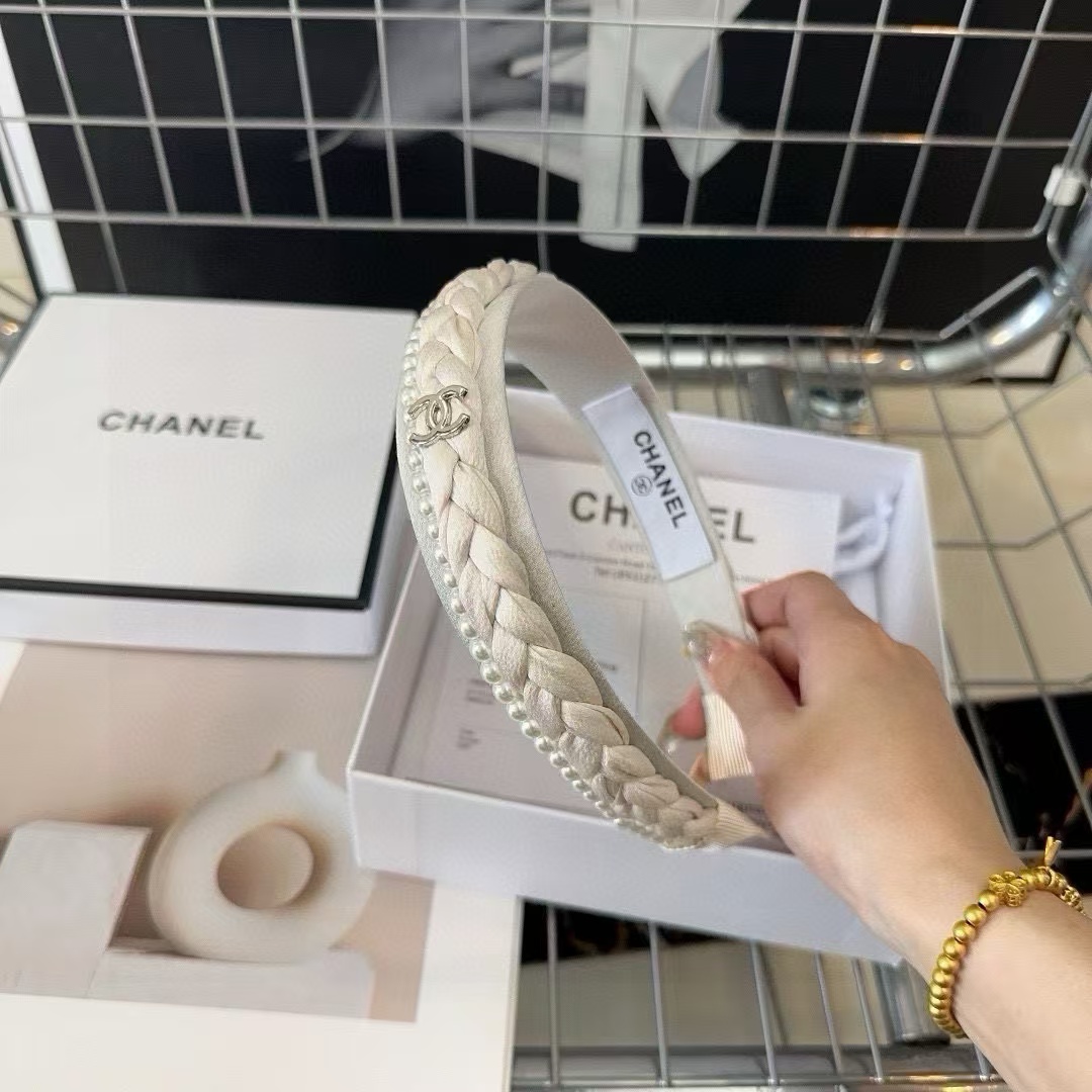 CHANE1 ダブル C パール編み込みヘッドバンド【50％割引+送料無料】
