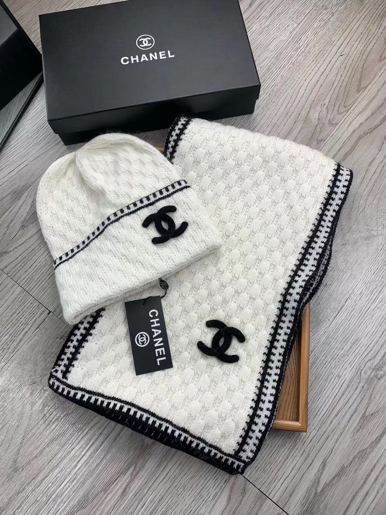 CHANE1 カラーブロックウールハット + スカーフ 2点セット【50％割引+送料無料】