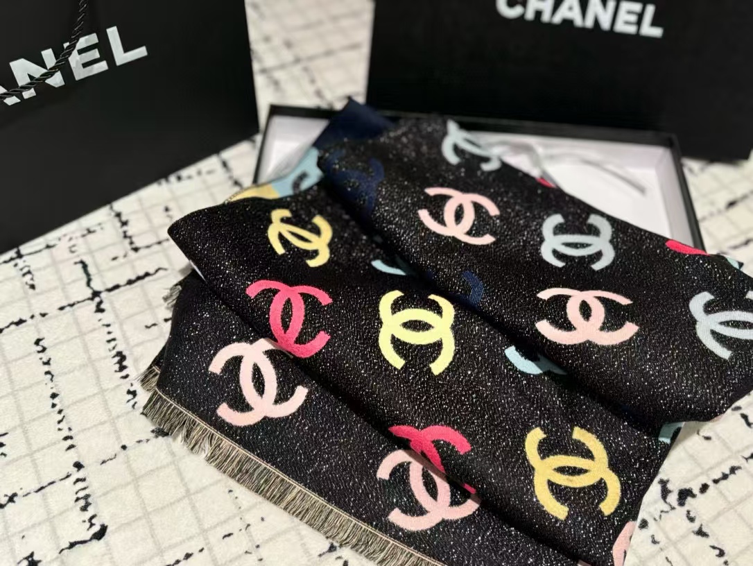 CHANE1 カラフル ダブル C カシミヤ スカーフ【50％割引+送料無料】