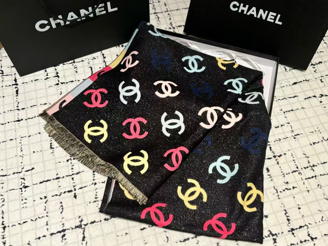 CHANE1 カラフル ダブル C カシミヤ スカーフ【50％割引+送料無料】