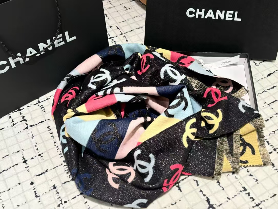 CHANE1 カラフル ダブル C カシミヤ スカーフ【50％割引+送料無料】