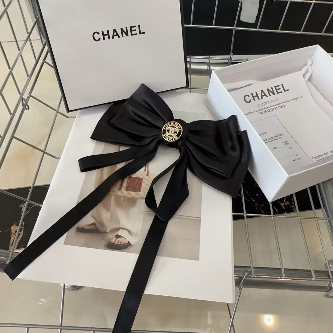 CHANE1 ダブル C ロゴ リボン ヘアクリップ【50％割引+送料無料】