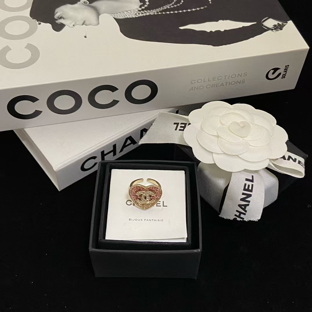 CHANE1 ダブルCロゴ ピンクピーチハートリング【50％割引+送料無料】