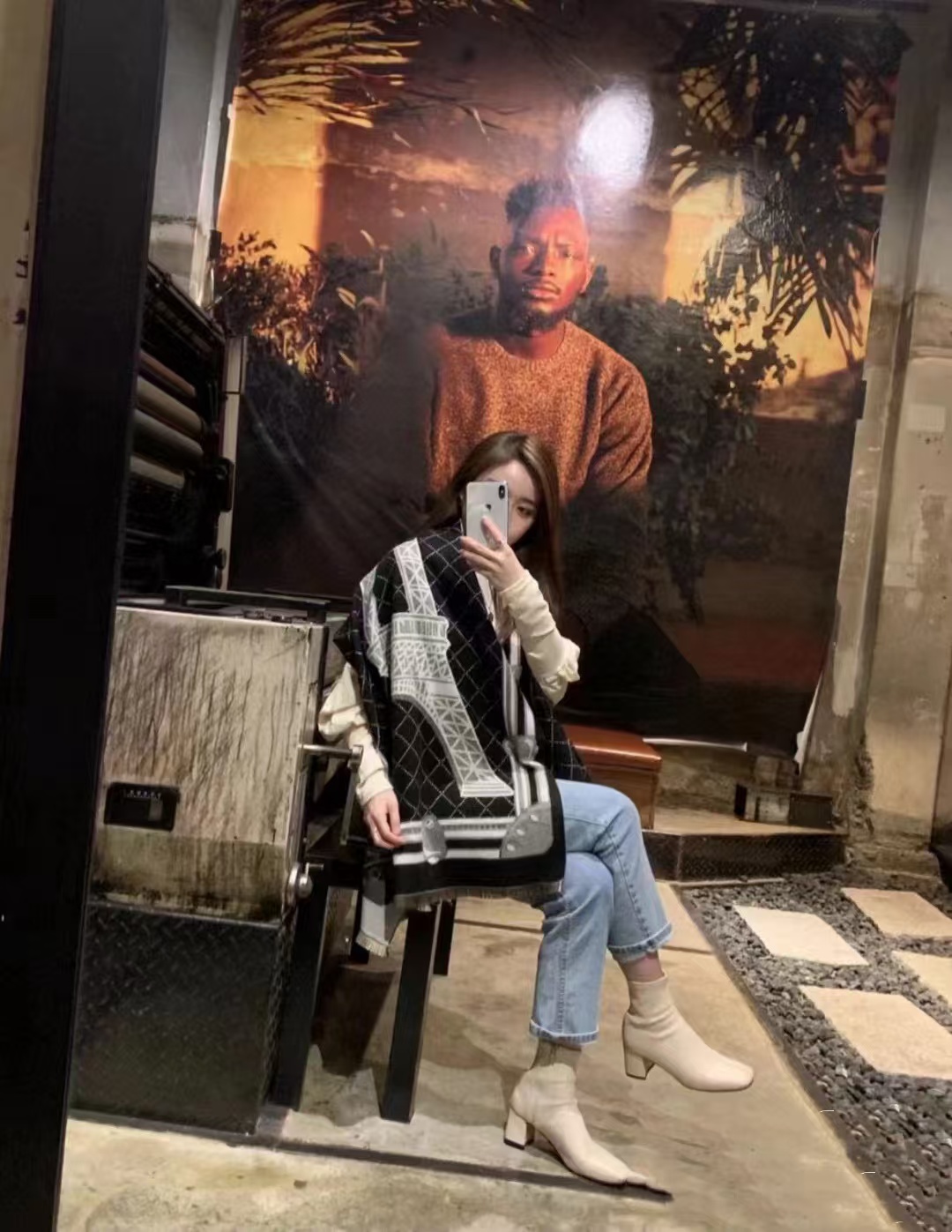 CHANE1 エッフェル塔 カシミア スカーフ【50%割引+送料無料】