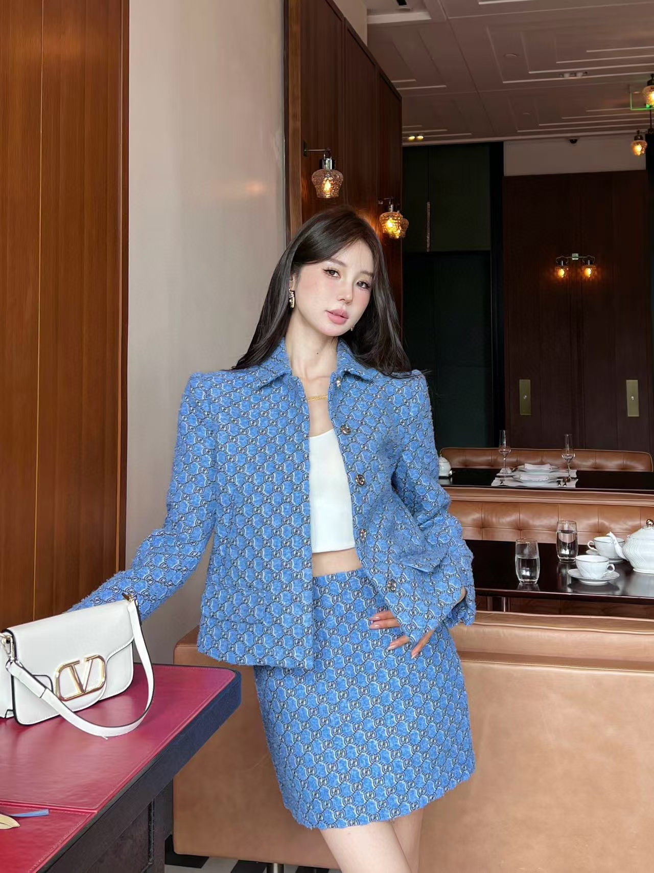 GUCC1 高級ジャガードジャケット＋スカート２点セット【50％割引+送料無料】