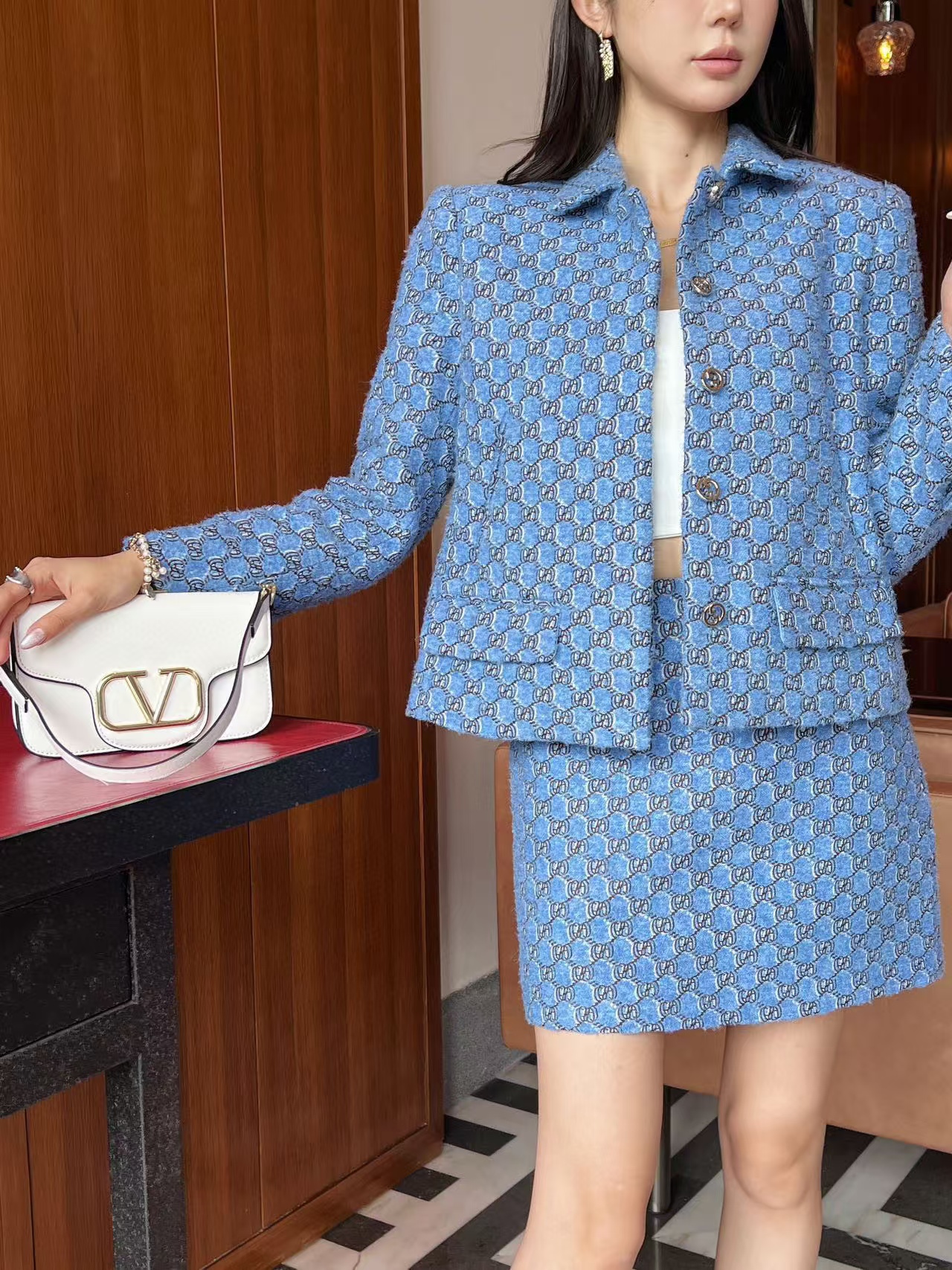 GUCC1 高級ジャガードジャケット＋スカート２点セット【50％割引+送料無料】