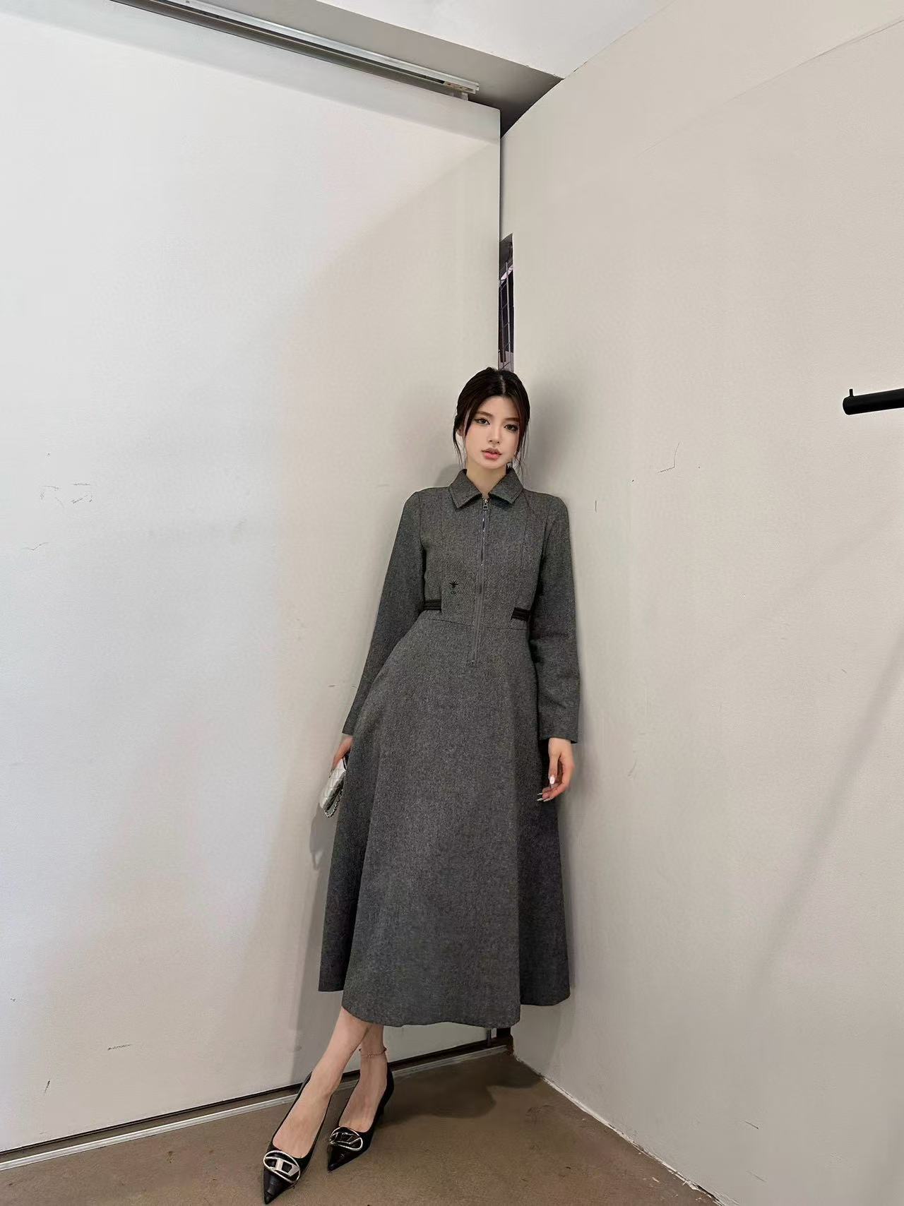 DI0R 高品質ウール ラペルドレス【50％割引+送料無料】