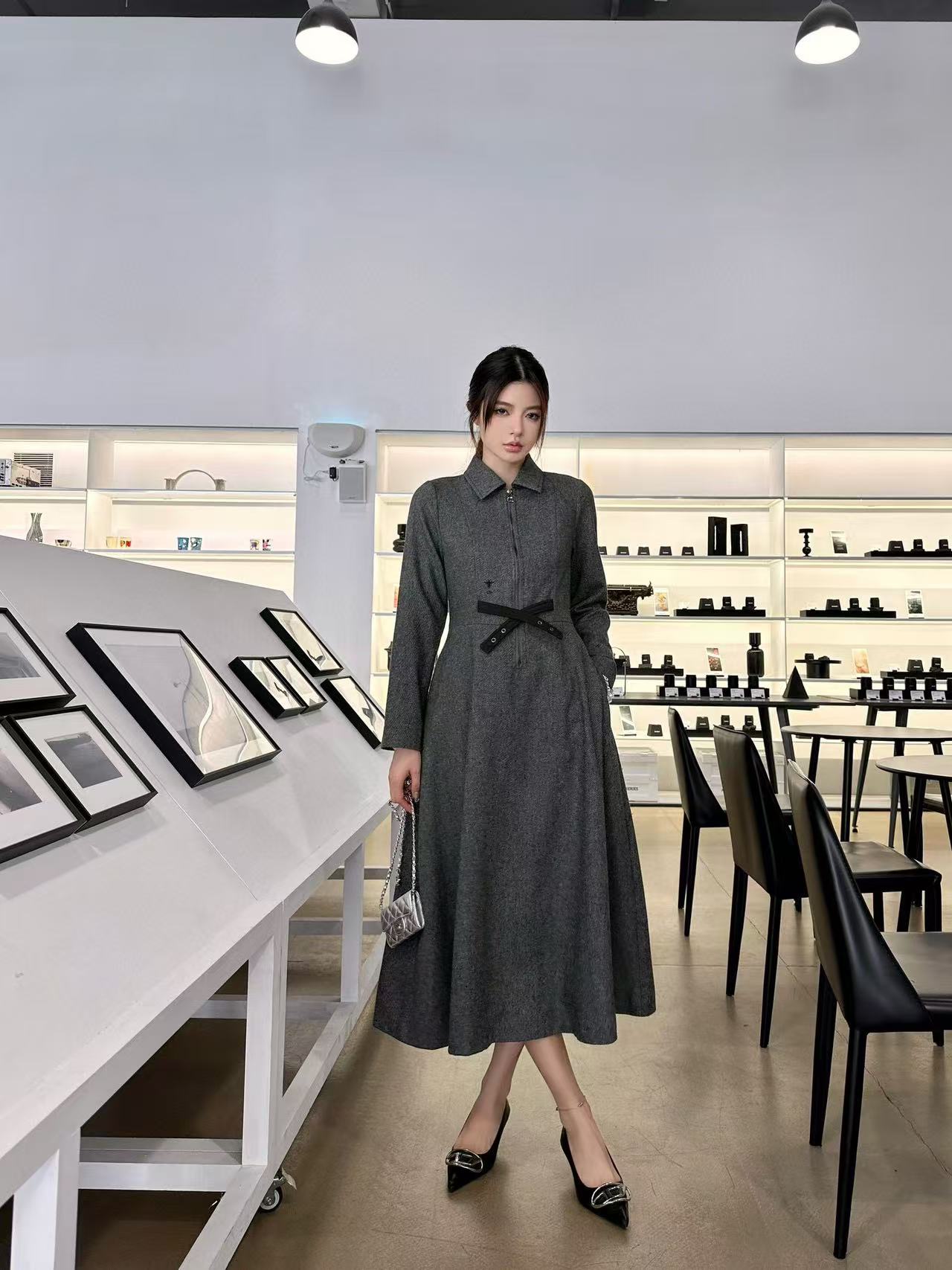 DI0R 高品質ウール ラペルドレス【50％割引+送料無料】