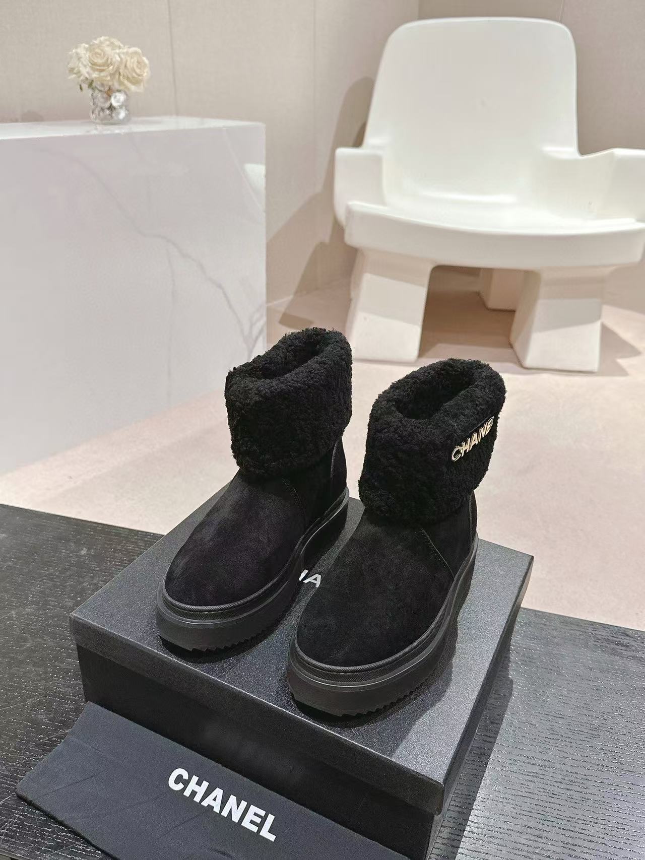 CHANE1シンプルレタードのラムウールショートブーツ【50％割引+送料無料】