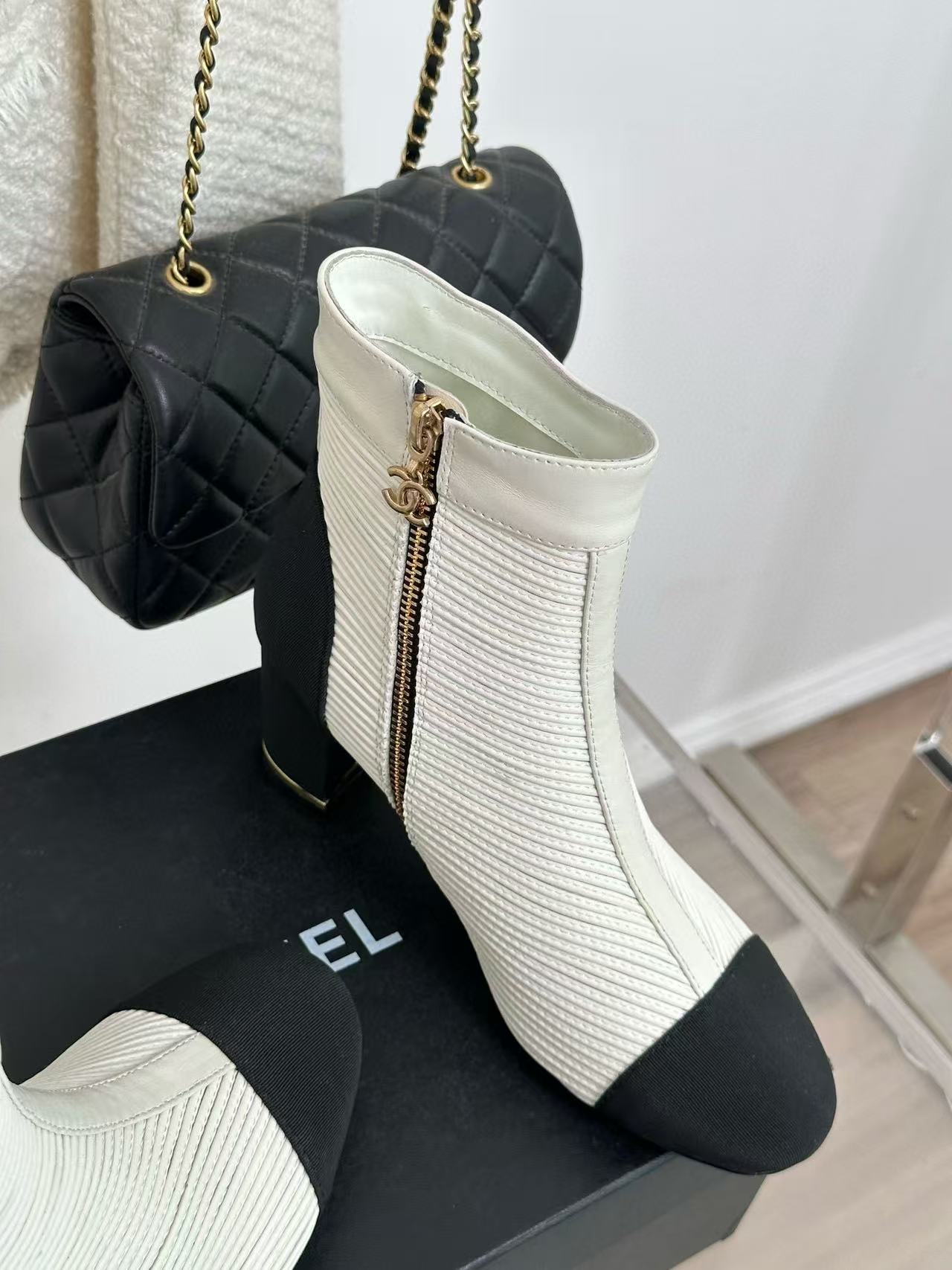 CHANE1 高品質ステッチプリーツ太ヒールショートブーツ【50%割引+送料無料】