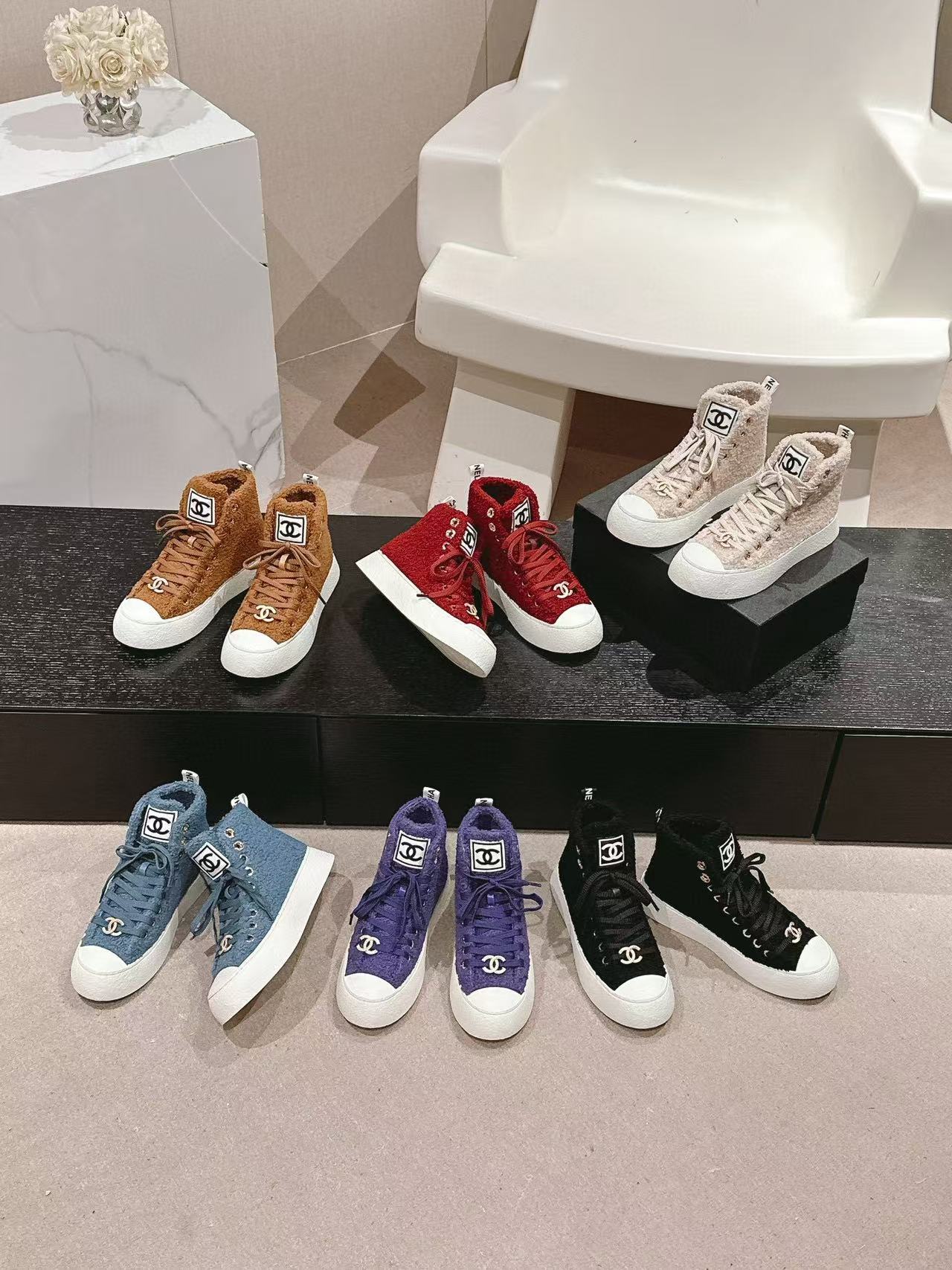 CHANE1 高品質ラムウール ハイカットシューズ【50％割引+送料無料】