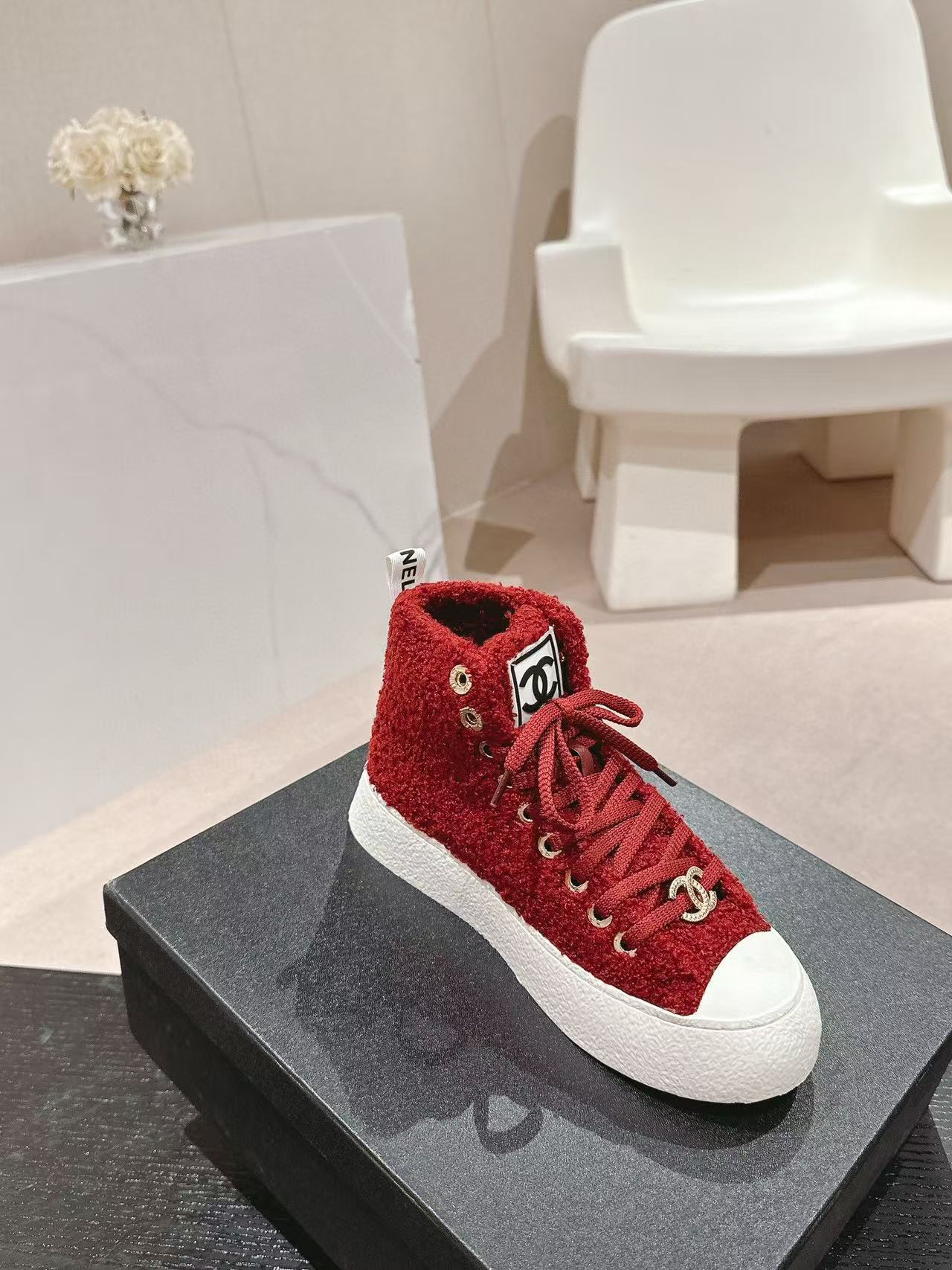 CHANE1 高品質ラムウール ハイカットシューズ【50％割引+送料無料】