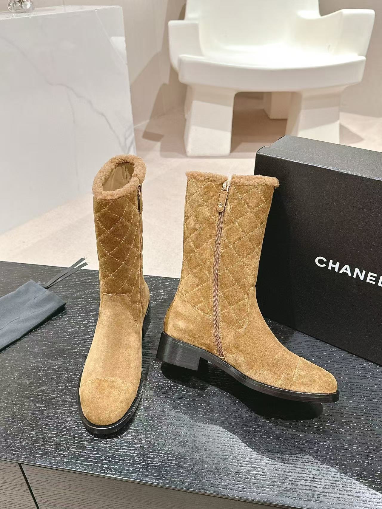 CHANE1 高品質シープスキンスプライシングラムウールブーツ【50％割引+送料無料】