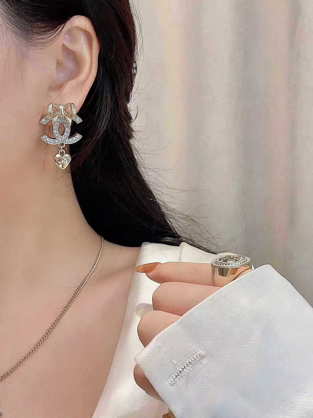 CHANE1 ハートセット ダイヤモンド イヤリング【50％割引+送料無料】