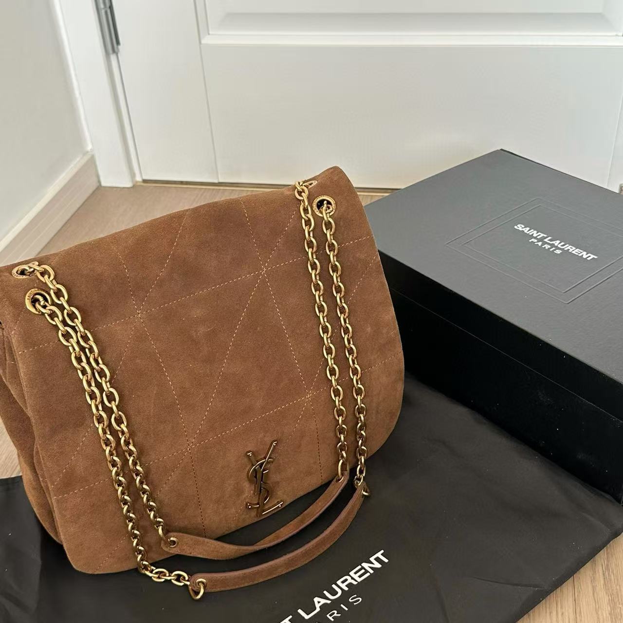 YSL ヌバックレザー チェーン 脇下バッグ【50％割引+送料無料】