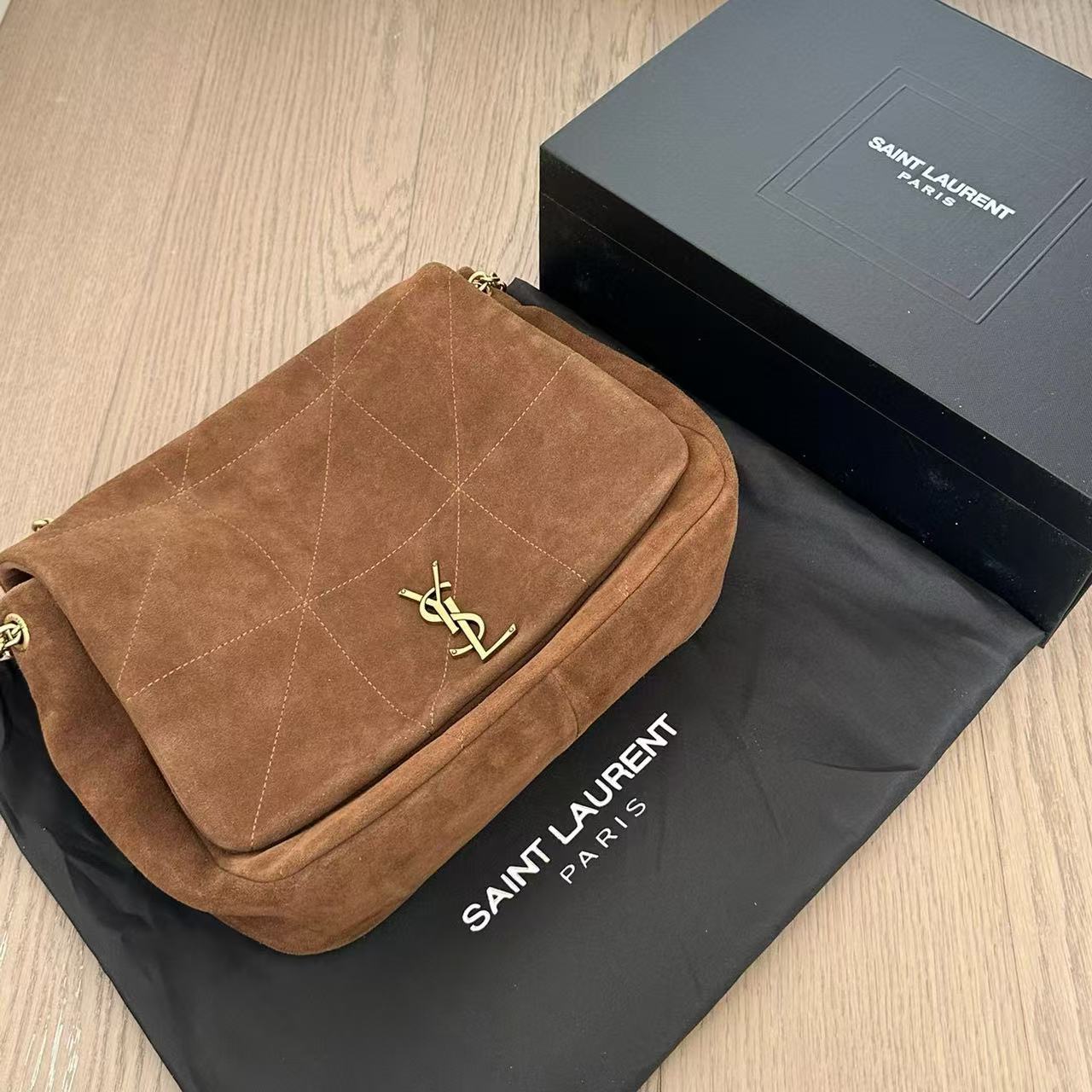 YSL ヌバックレザー チェーン 脇下バッグ【50％割引+送料無料】
