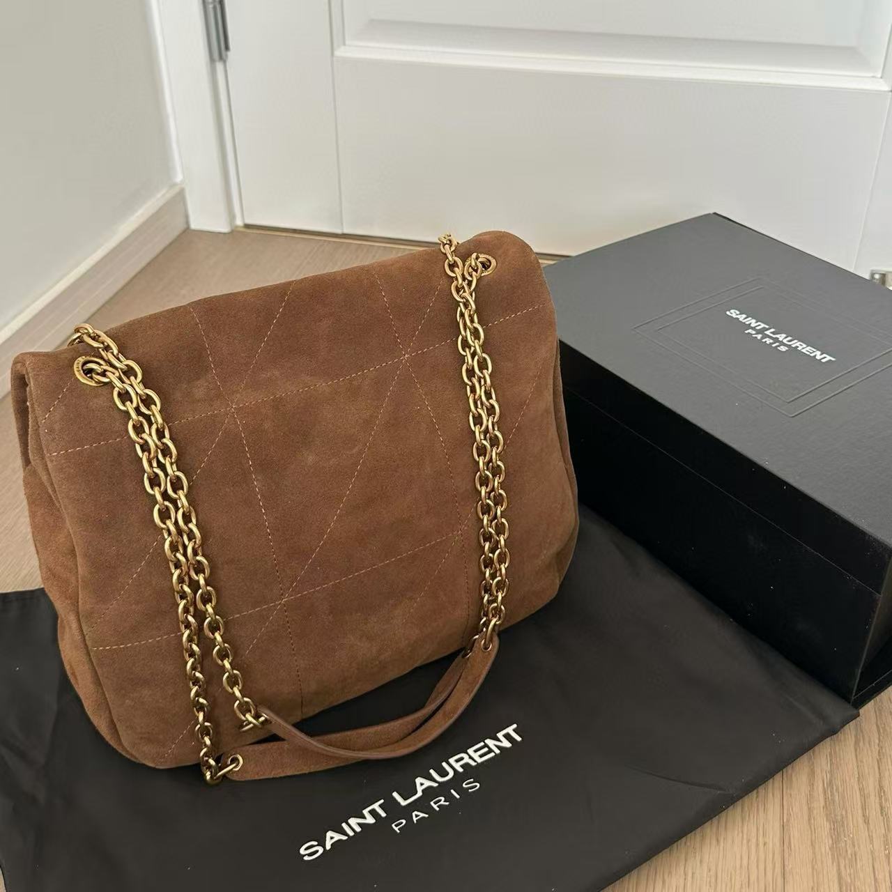 YSL ヌバックレザー チェーン 脇下バッグ【50％割引+送料無料】