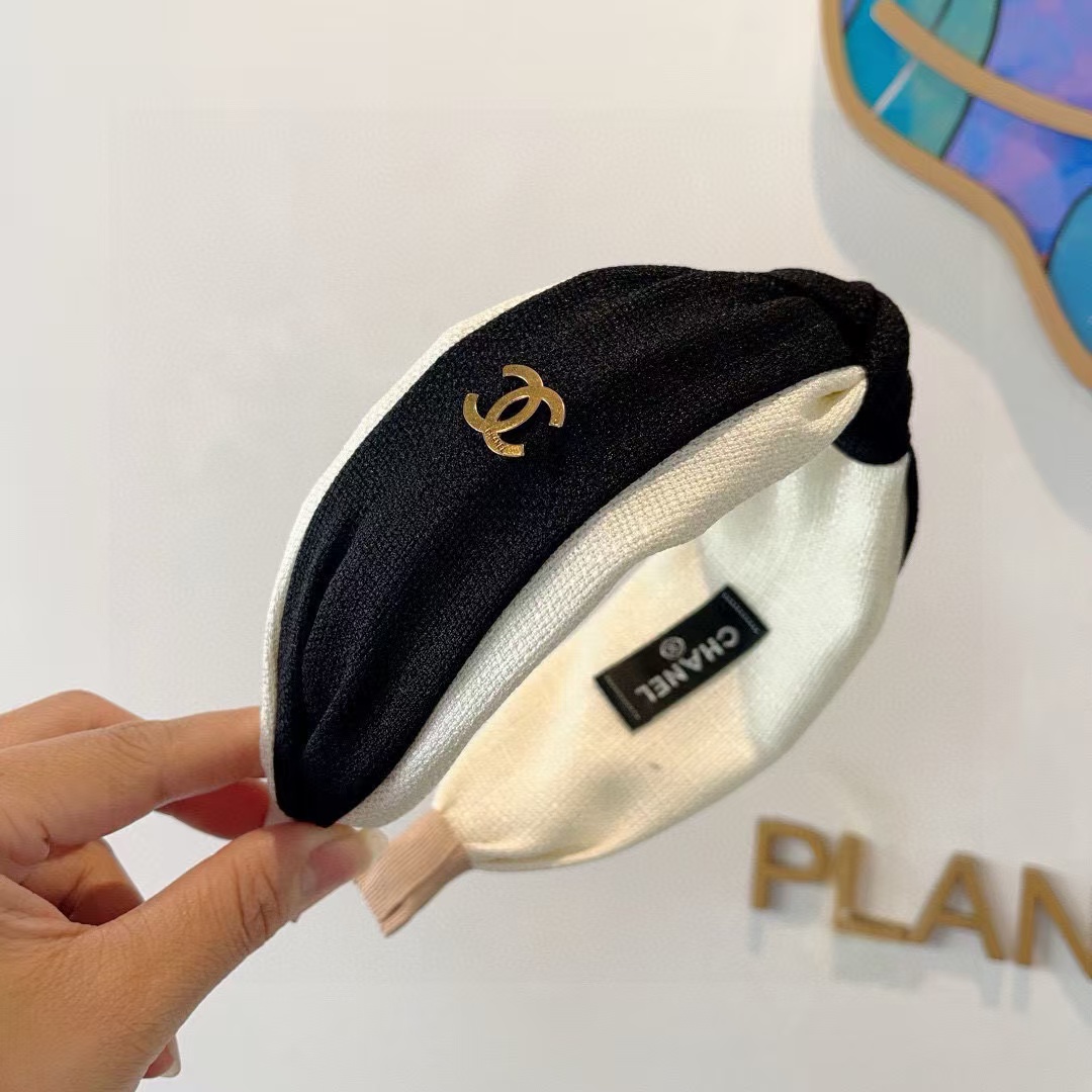 CHANE1 ダブル C ロゴつば広ヘッドバンド【50％割引+送料無料】