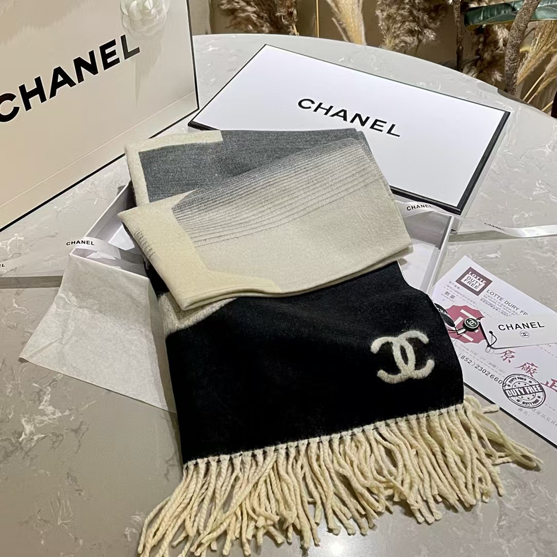CHANE1 グラデーションタッセルカシミヤスカーフ【50％割引+送料無料】