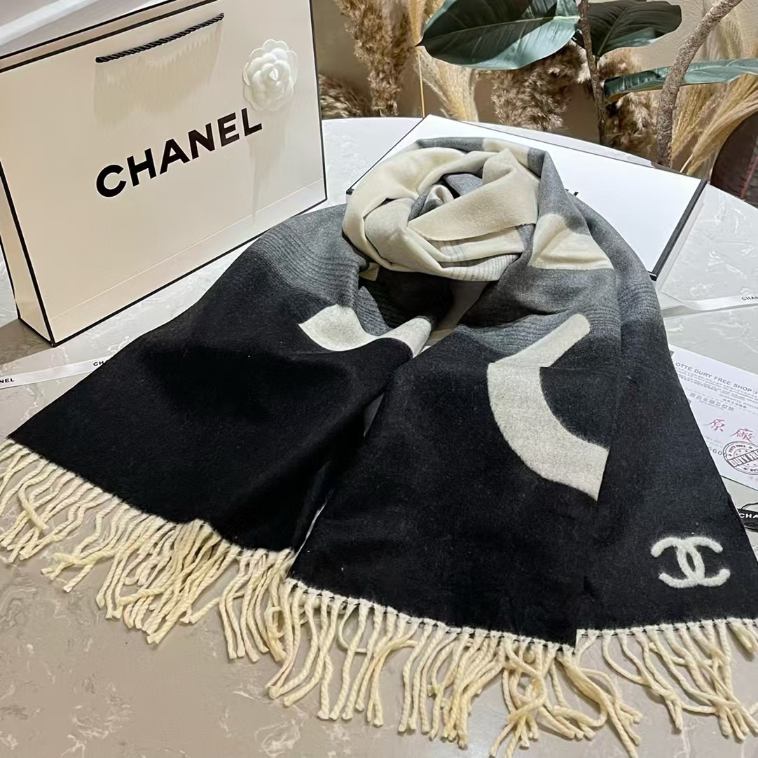 CHANE1 グラデーションタッセルカシミヤスカーフ【50％割引+送料無料】