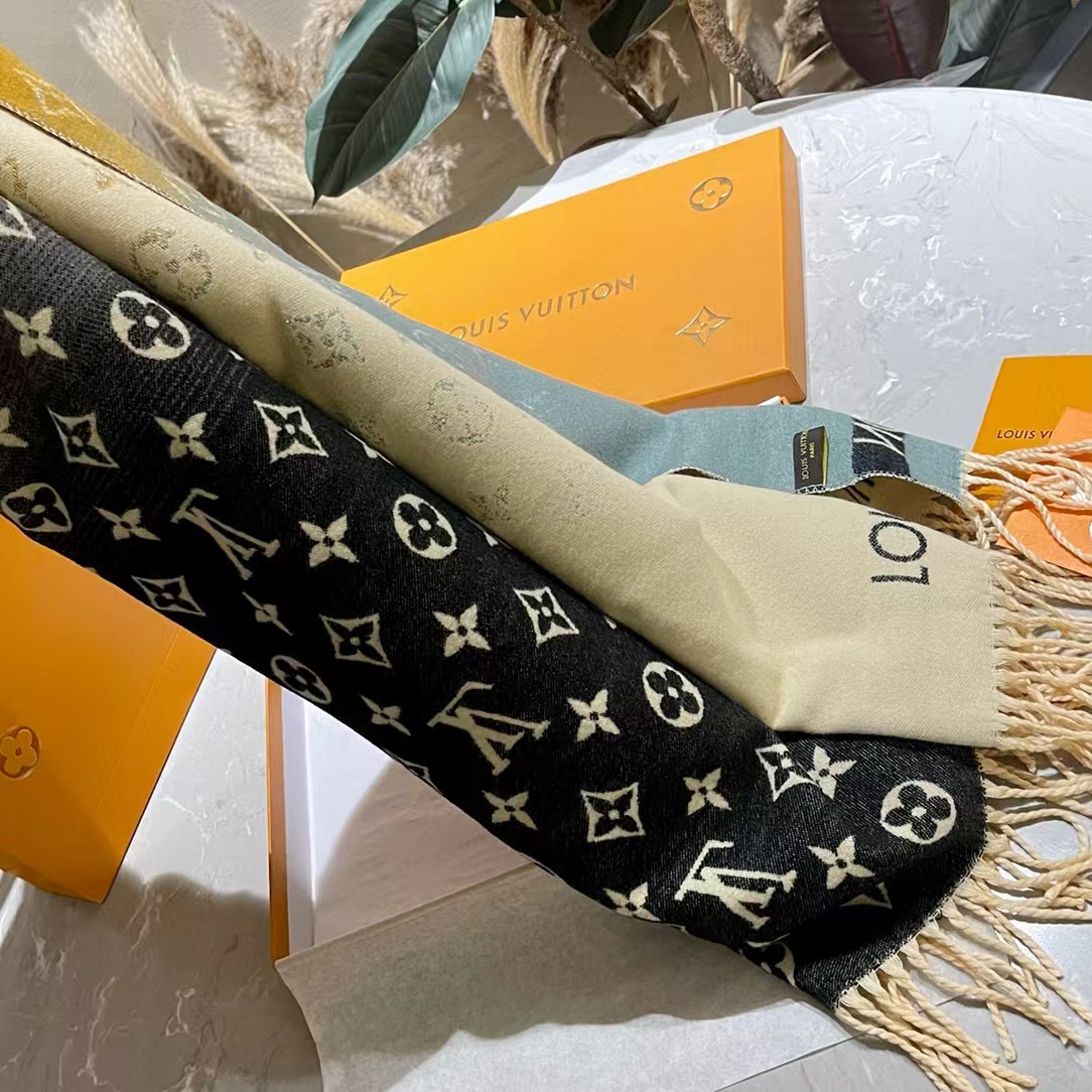 LV カラーブロック カシミア フリンジ スカーフ【50％割引+送料無料】