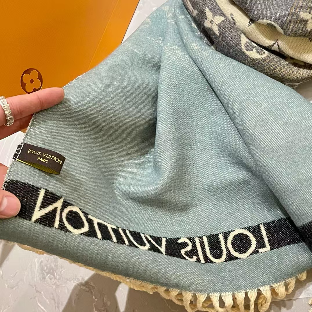 LV カラーブロック カシミア フリンジ スカーフ【50％割引+送料無料】