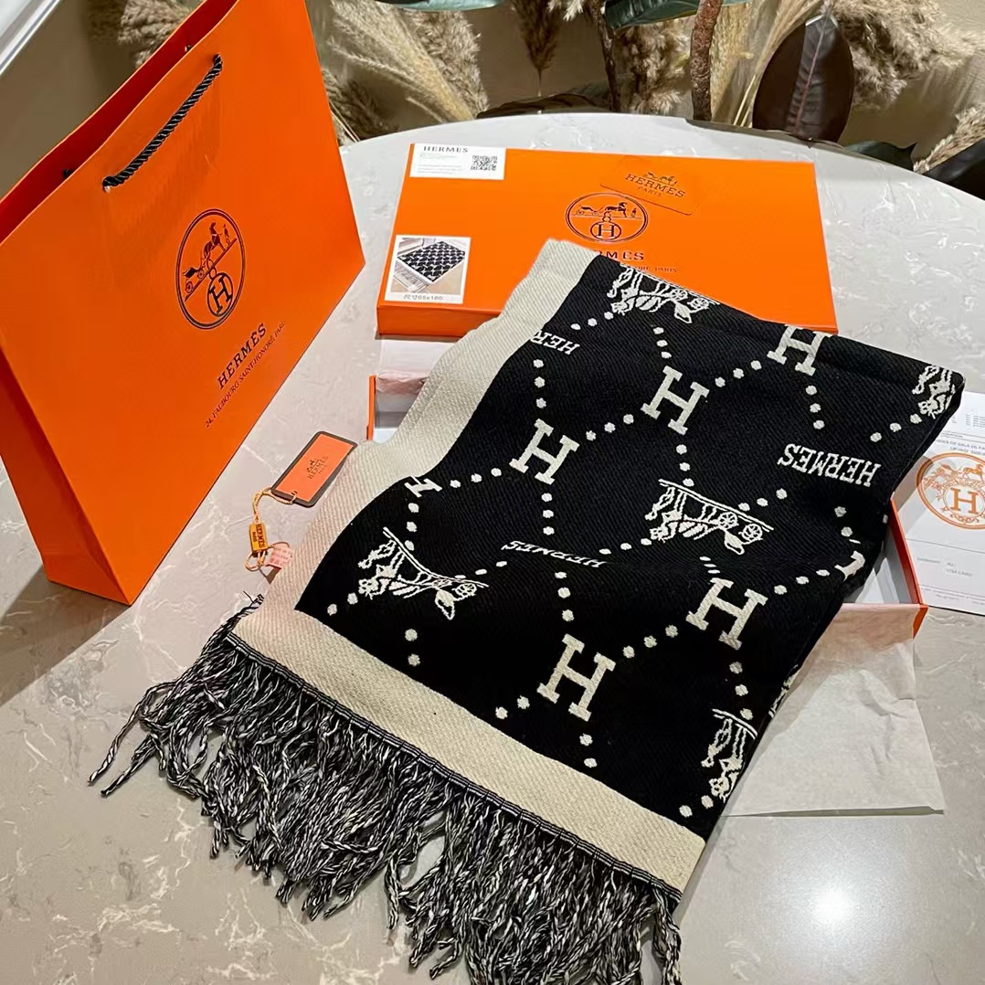 HEMRE5 クラシック フリンジ付きカシミヤ スカーフ【50％割引+送料無料】