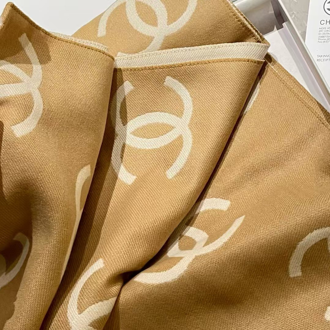 CHANE1 ダブルcLOGO タッセルカシミヤスカーフ【50％割引+送料無料】