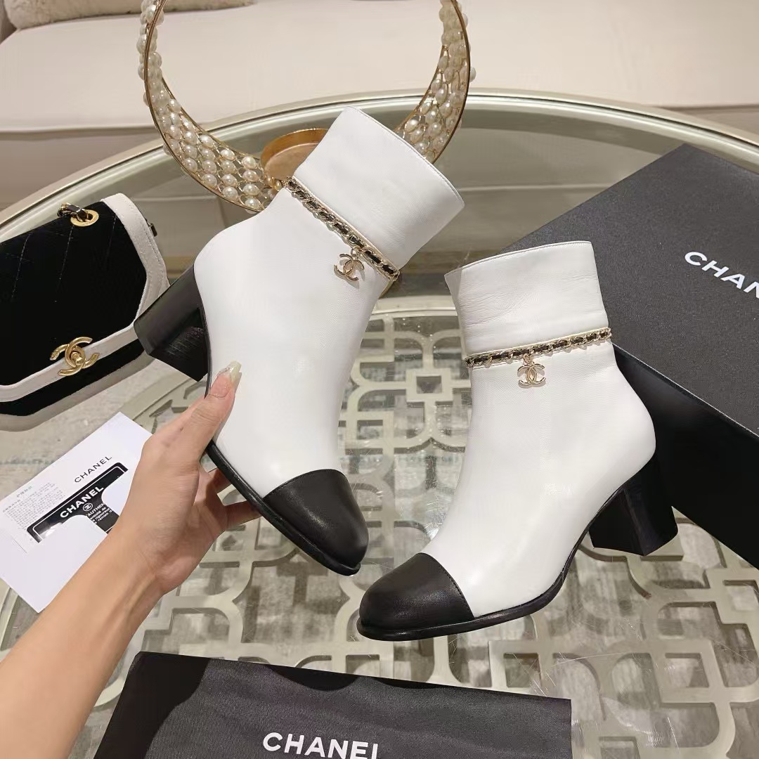 CHANE1高品質牛革チェーンハイヒールブーツ【50％割引+送料無料】