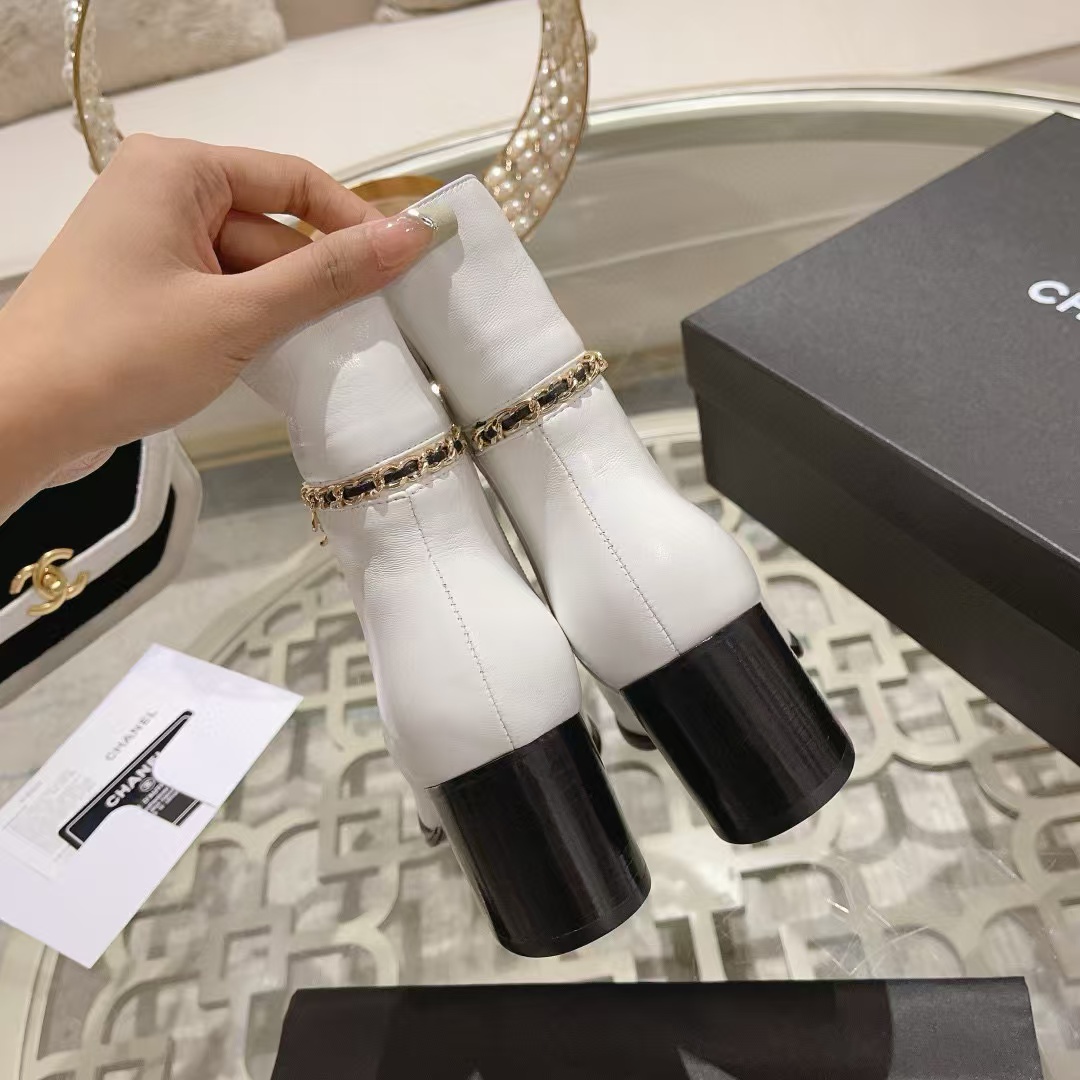 CHANE1高品質牛革チェーンハイヒールブーツ【50％割引+送料無料】