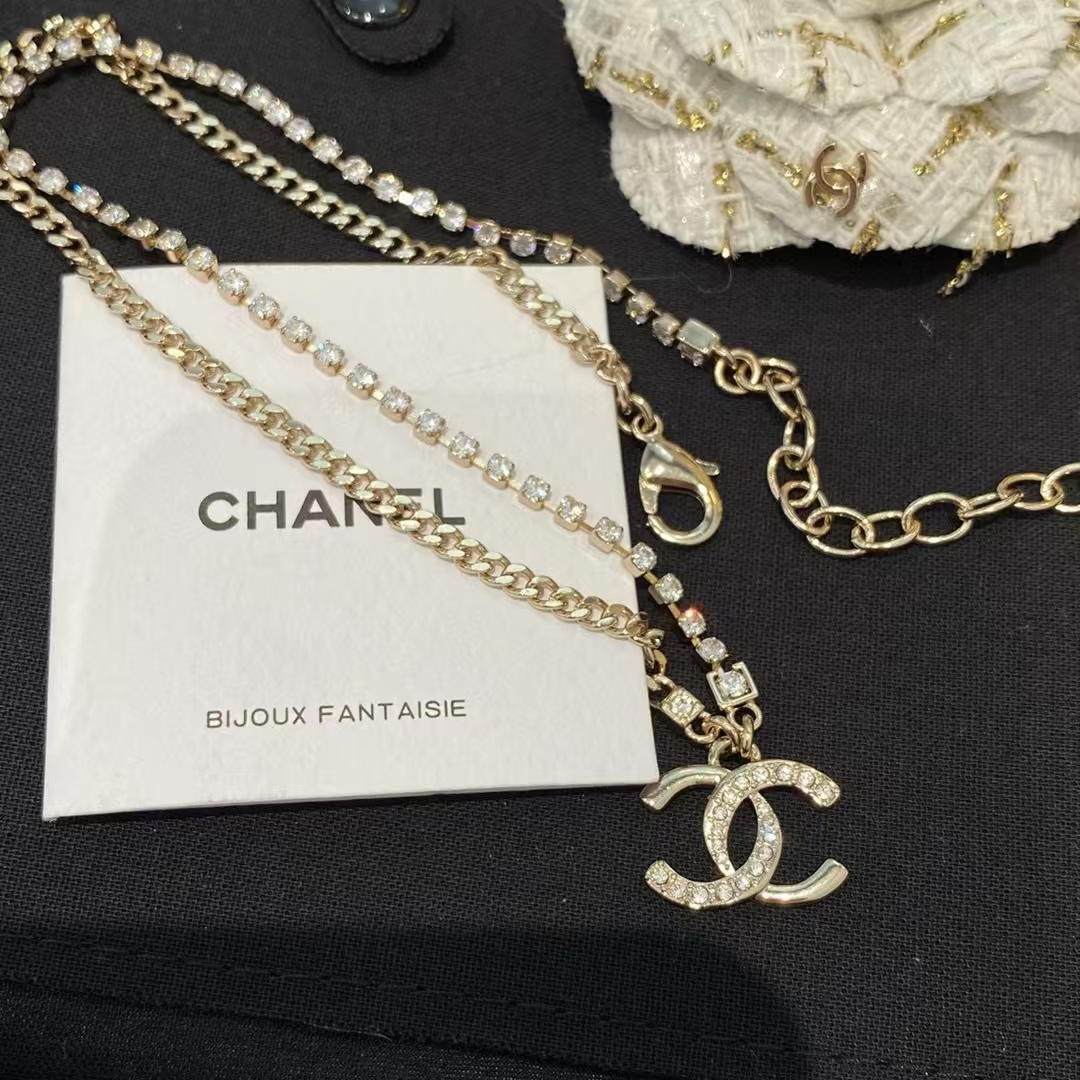 CHANE1 ライトゴールド クリスタル ダイヤモンド ネックレス【50%割引+送料無料】