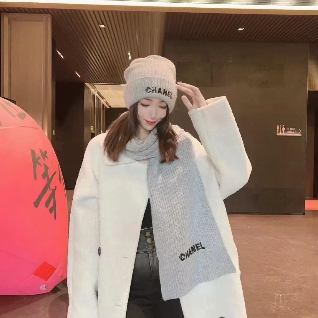 CHANE1 シンプルウール帽子+スカーフ2点セット【50％割引+送料無料】