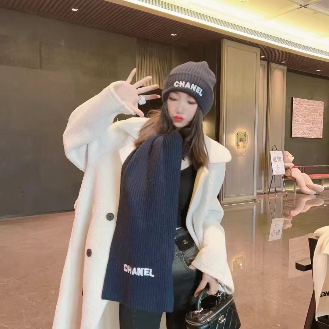 CHANE1 シンプルウール帽子+スカーフ2点セット【50％割引+送料無料】