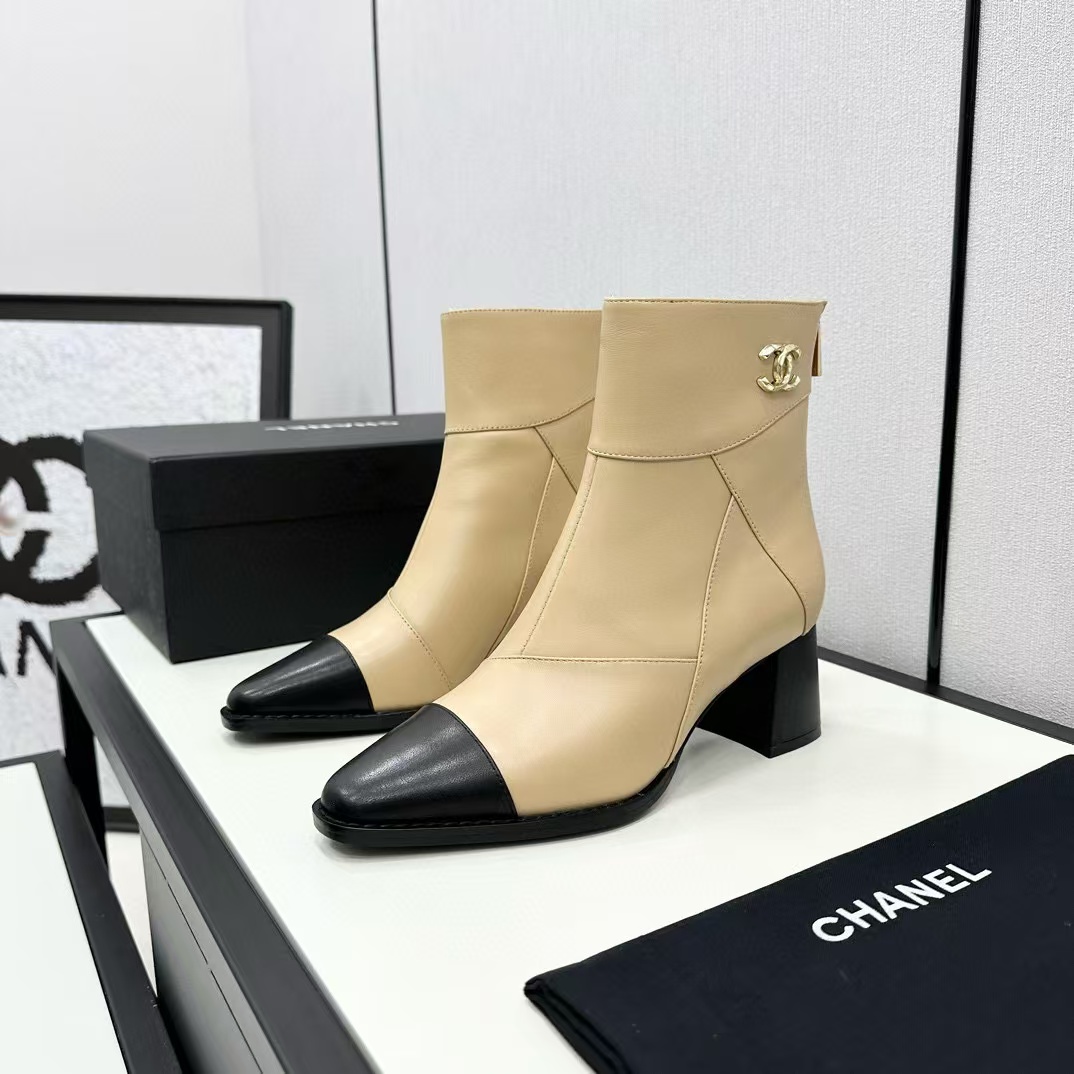 CHANE1 上質なカラーブロック ポインテッドトゥ シープスキン ショートブーツ【50％割引+送料無料】