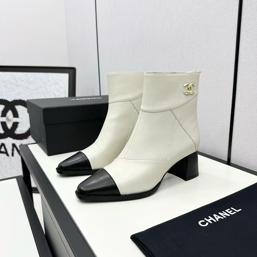 CHANE1 上質なカラーブロック ポインテッドトゥ シープスキン ショートブーツ【50％割引+送料無料】
