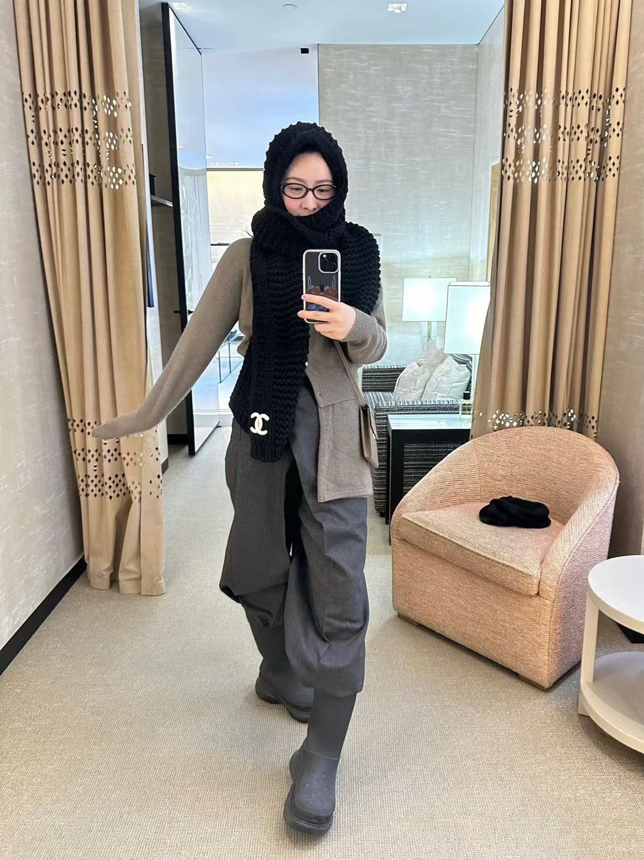 CHANE1 両面ジャガードニットスカーフ【50％割引+送料無料】