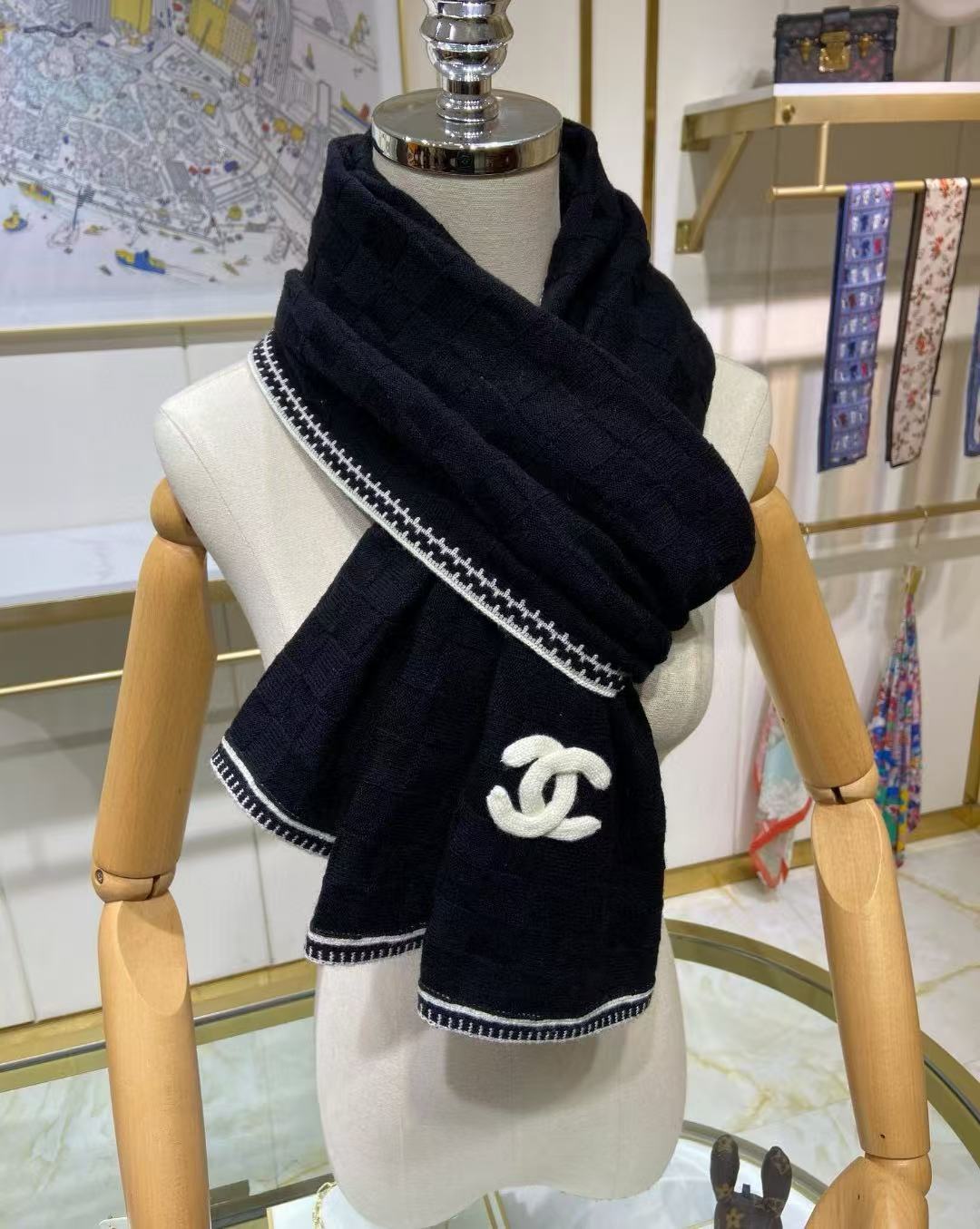 CHANE1 チェッカーボード ウール ショール【50％割引+送料無料】