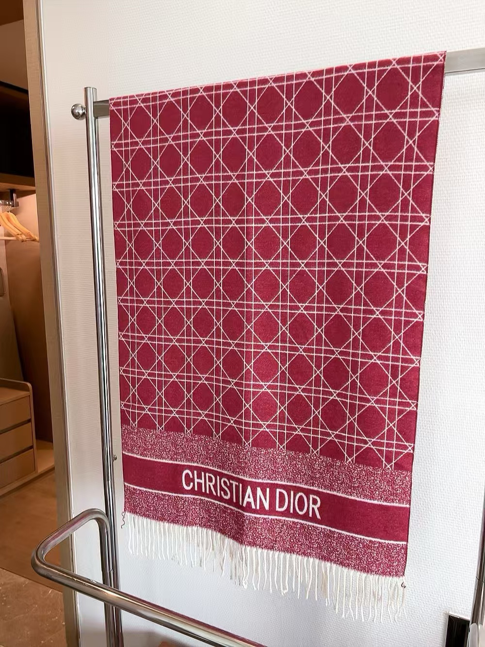 DI0R チェック柄ウール フリンジ付きスカーフ【50％割引+送料無料】