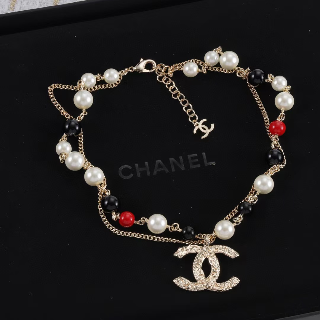 CHANE1 ダブルCロゴパールネックレス【50％割引+送料無料】