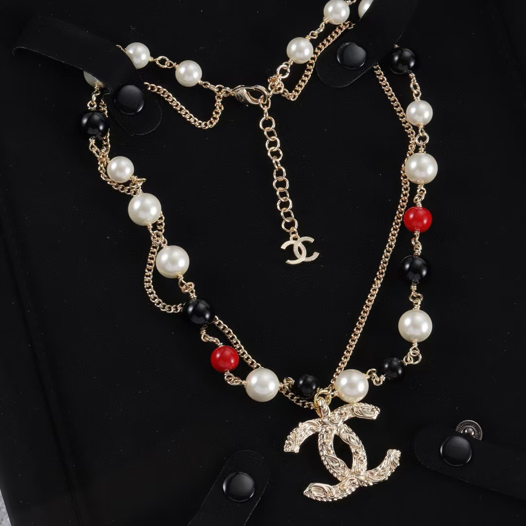 CHANE1 ダブルCロゴパールネックレス【50%割引+送料無料】