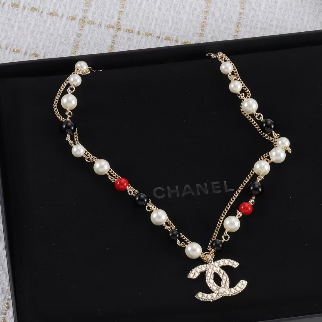 CHANE1 ダブルCロゴパールネックレス【50%割引+送料無料】