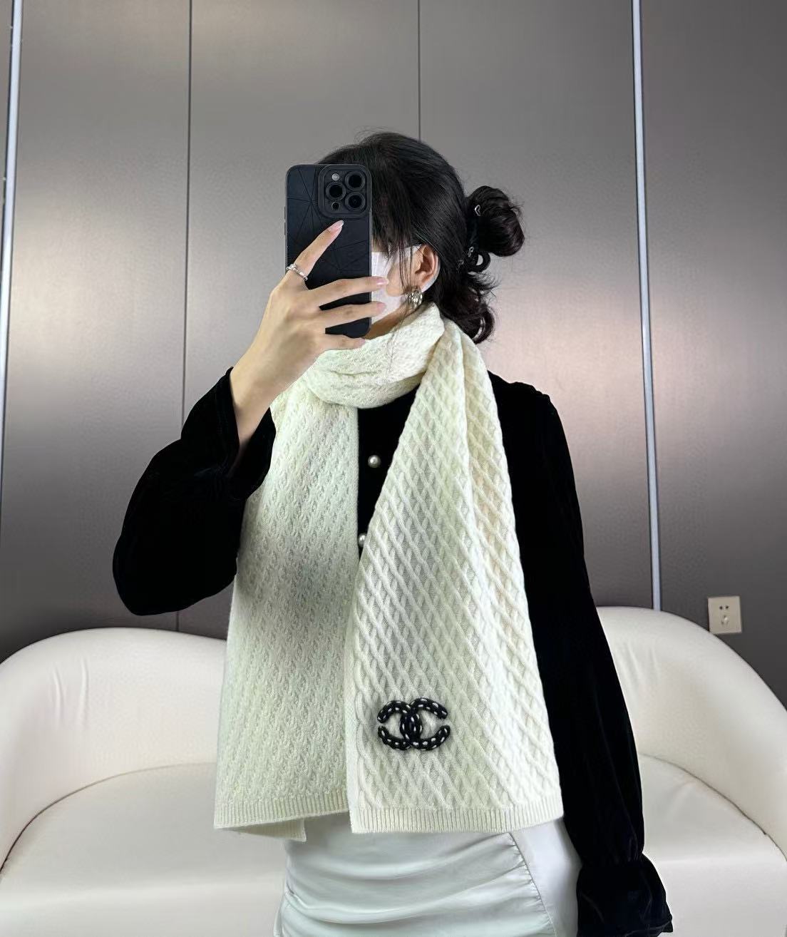 CHANE1 チェック柄ウールスカーフ【 50％割引+送料無料】