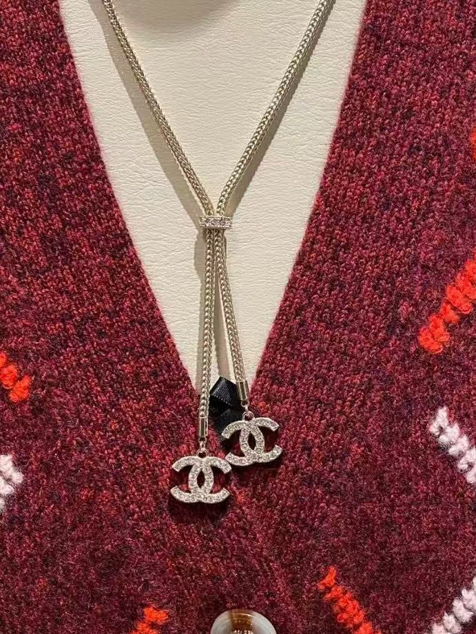 CHANE1 ダブルC タッセル ダイヤモンド ネックレス【50%割引+送料無料】