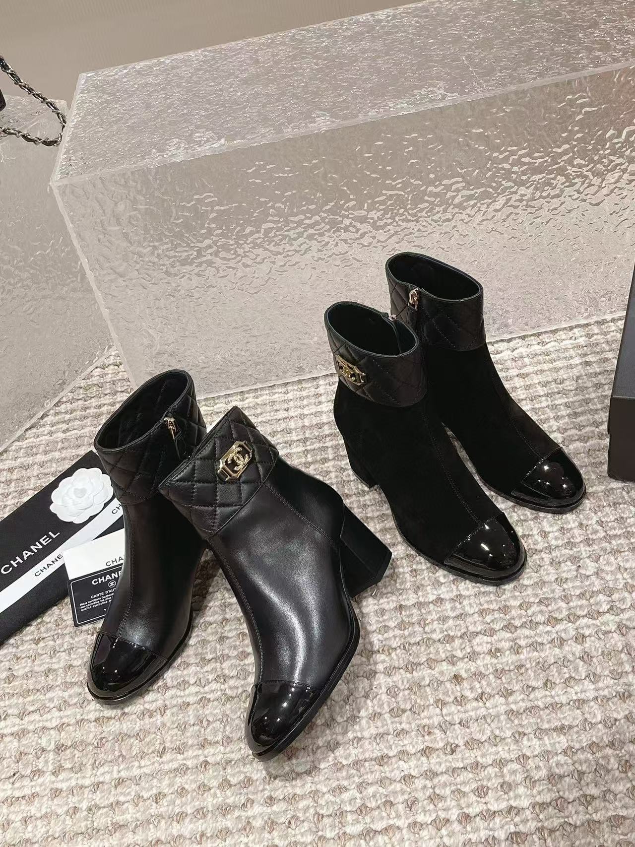 CHANE1 高品質 ダブルCロゴ ショートブーツ【50％割引+送料無料】