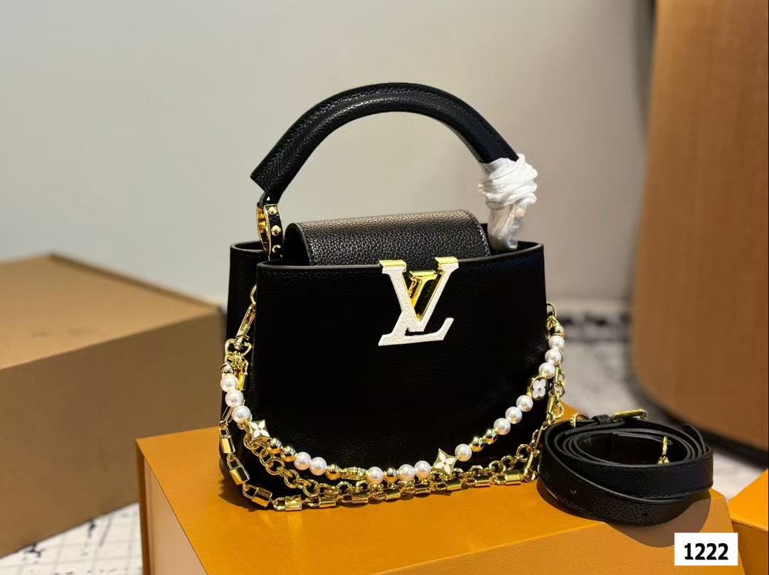 LV レザー チェーン パール ハンドバッグ【50％割引+送料無料】