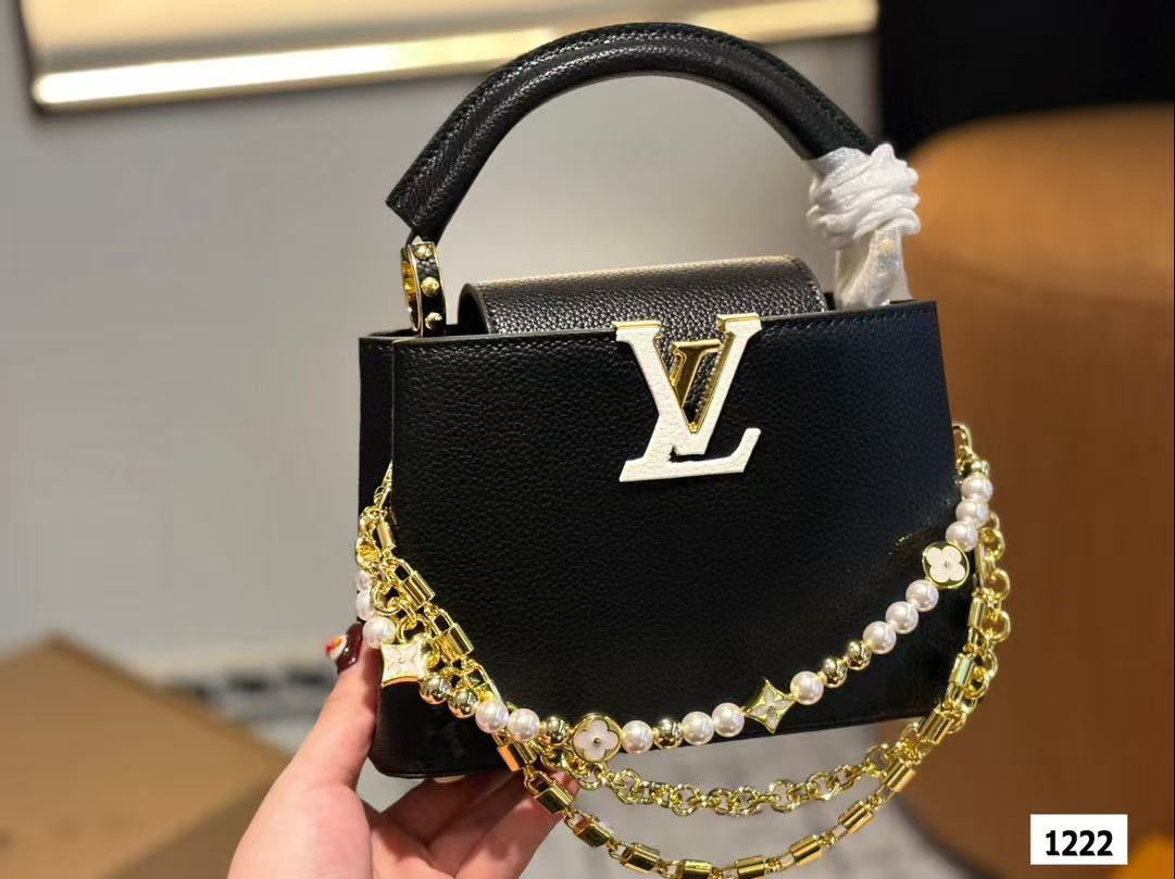 LV レザー チェーン パール ハンドバッグ【50％割引+送料無料】